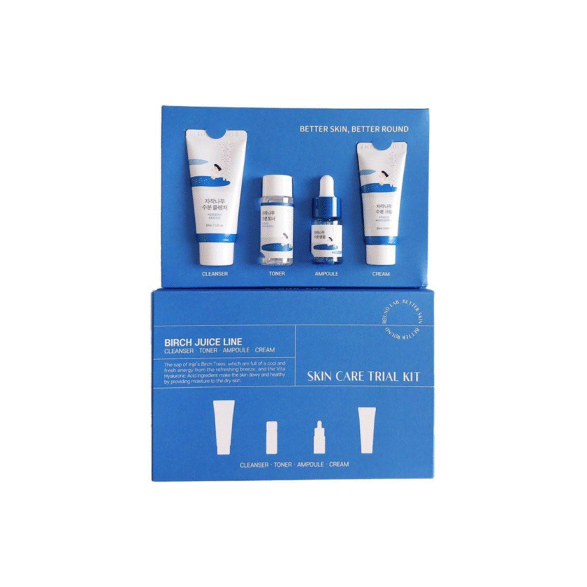 Round Lab Birch Juice Trial Kit - Cleanser 30ml, Toner 20ml, Ampoule 10ml, Cream 20ml - Image 2