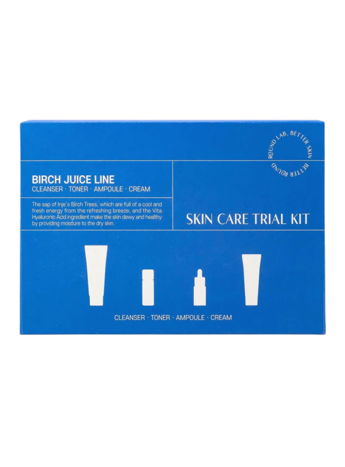 Round Lab Birch Juice Trial Kit - Cleanser 30ml, Toner 20ml, Ampoule 10ml, Cream 20ml