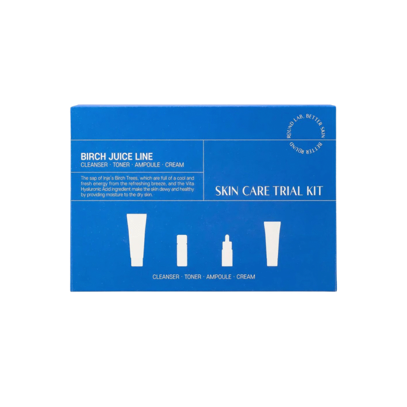 Round Lab Birch Juice Trial Kit - Cleanser 30ml, Toner 20ml, Ampoule 10ml, Cream 20ml